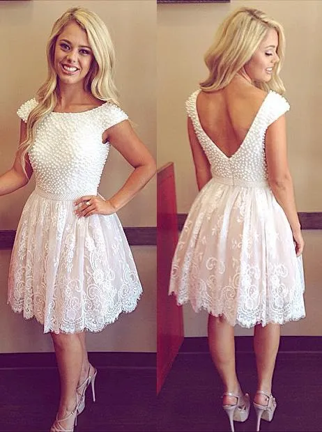 Luxurious Scoop Pearl Bodice Open Back Short Prom Dresses MP1064