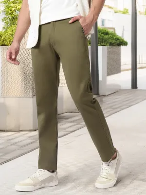 Men's Olive Green Cotton Slim Fit Casual Chinos Trousers Stretch