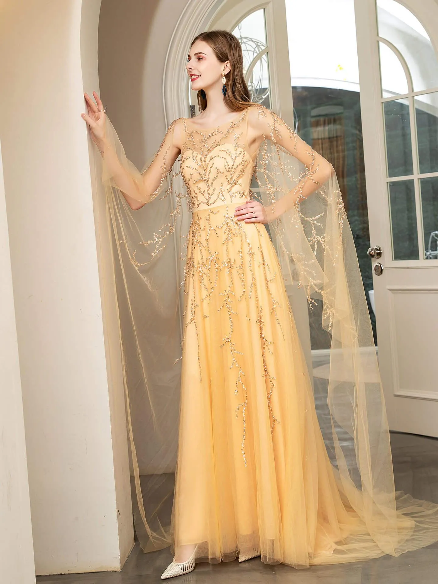Numbersea A-line Beaded Luxurious Fashion Formal Evening Dresses Sleeveless Floor Length Prom Dresses