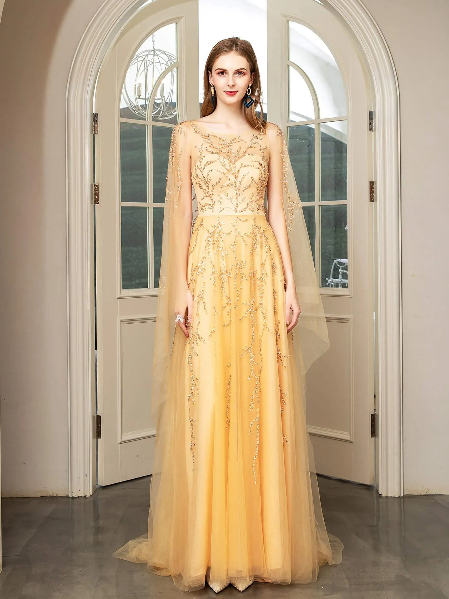 Numbersea A-line Beaded Luxurious Fashion Formal Evening Dresses Sleeveless Floor Length Prom Dresses
