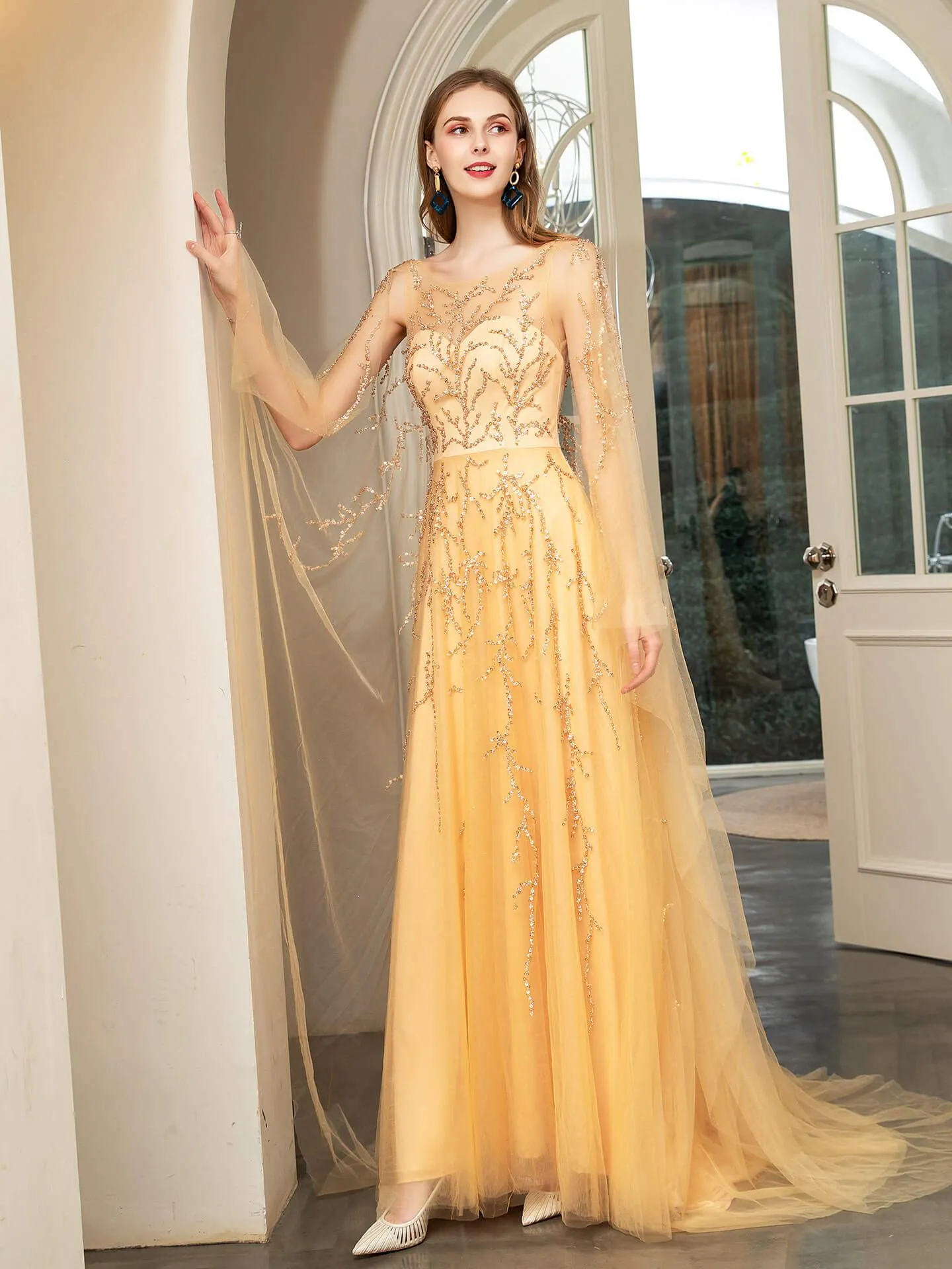 Numbersea A-line Beaded Luxurious Fashion Formal Evening Dresses Sleeveless Floor Length Prom Dresses