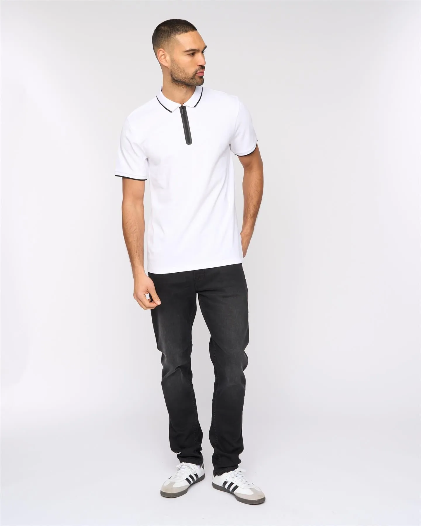 Oakden Zip Front Polo White