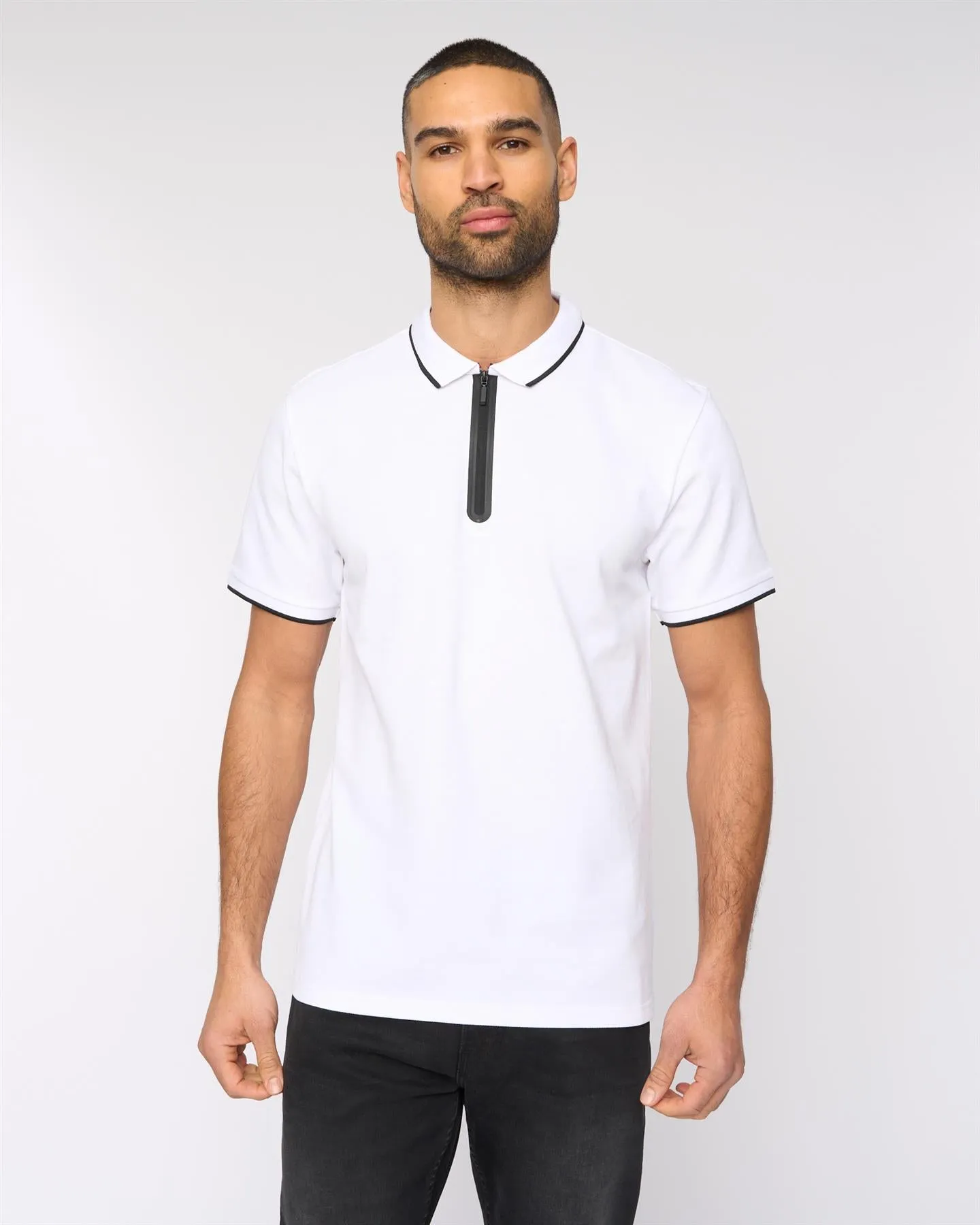 Oakden Zip Front Polo White