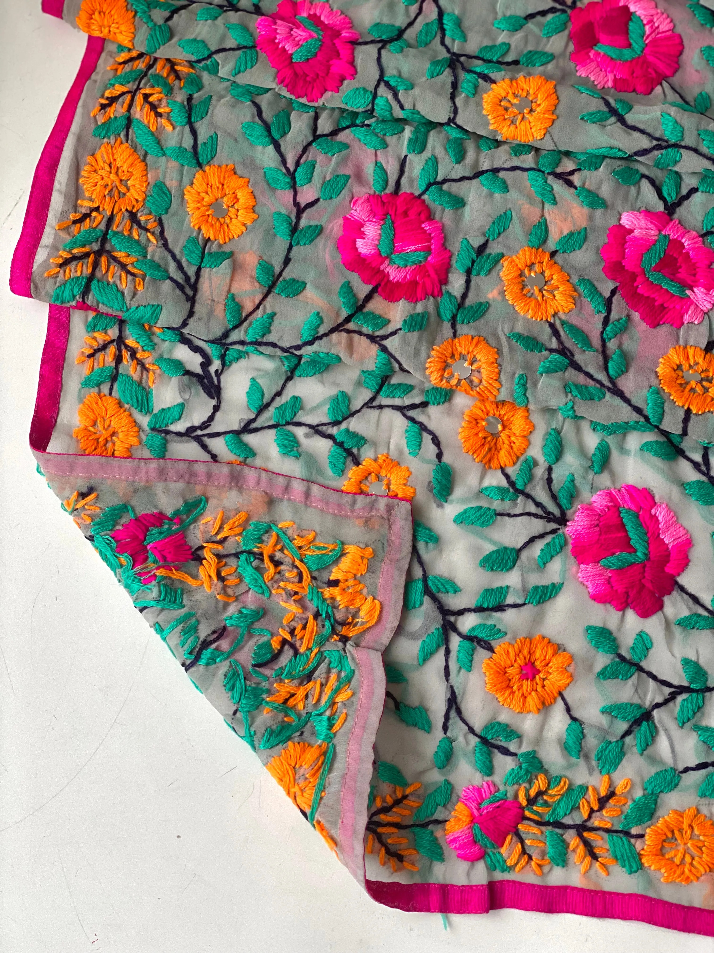 Orange x Teal Mini Georgette Neck Scarf / Wrap