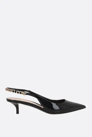 Patent Chain-Detail Leather Slingbacks