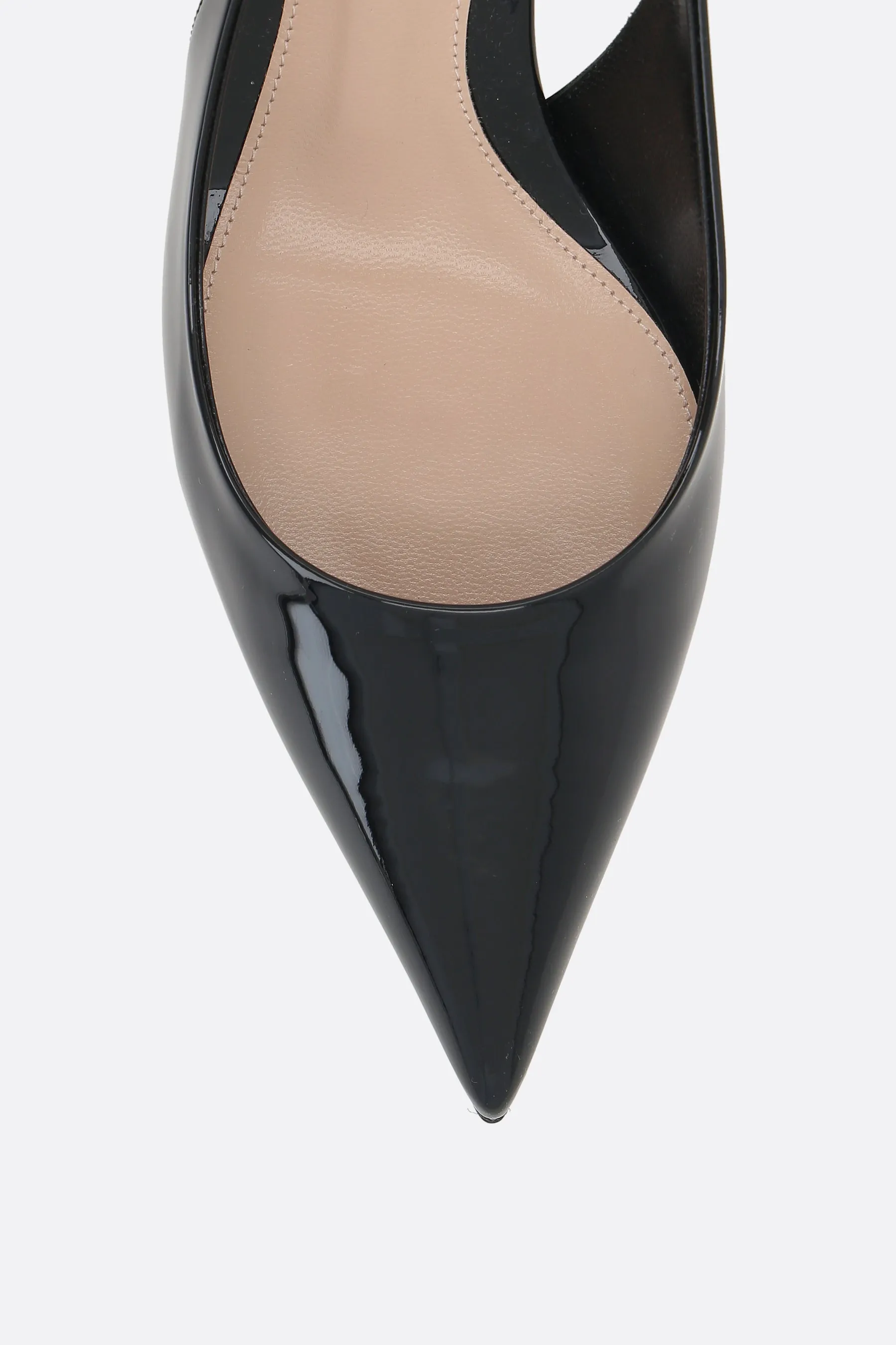 Patent Chain-Detail Leather Slingbacks