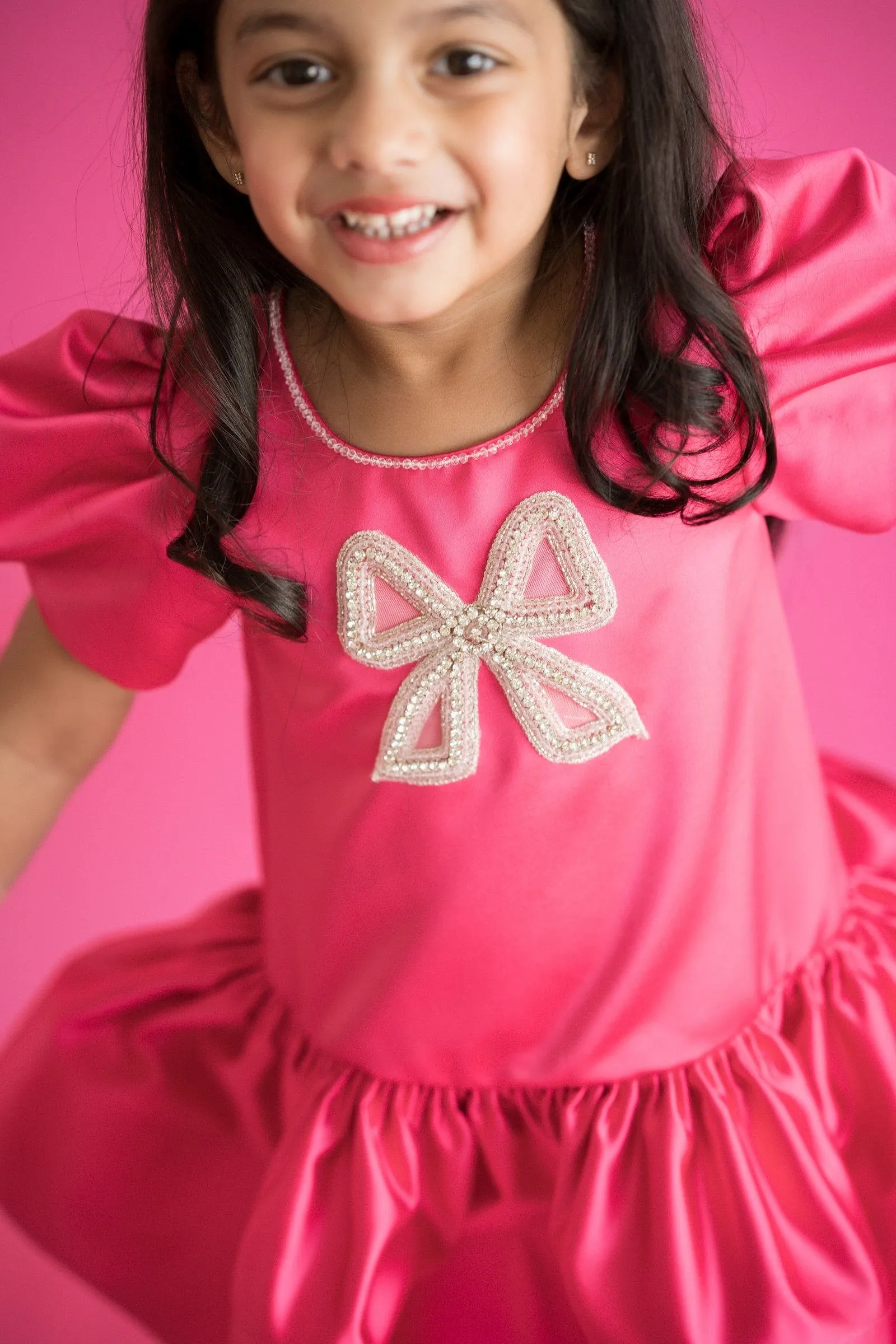 Pre-Order: Luxurious Bridal Satin Dress-Bright Pink