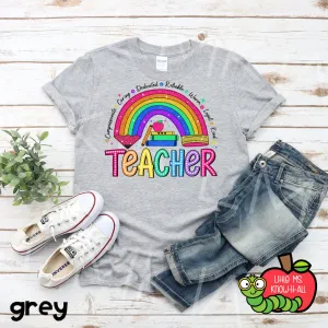 Rainbow Sparkle Neon Teacher Pencil T-Shirt