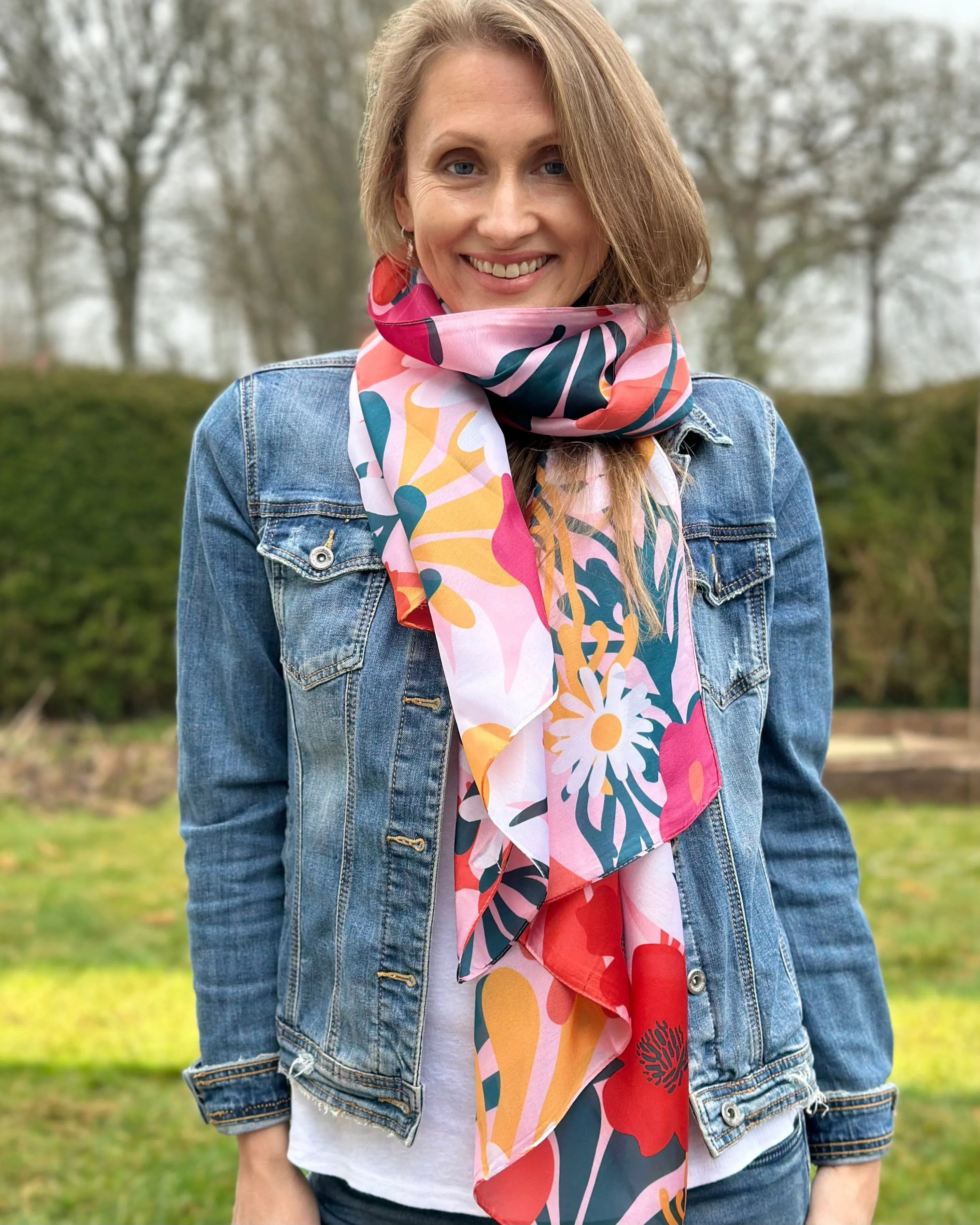 Recycled Silky Scarf - Red Daisy Mix