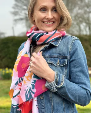 Recycled Silky Scarf - Red Daisy Mix