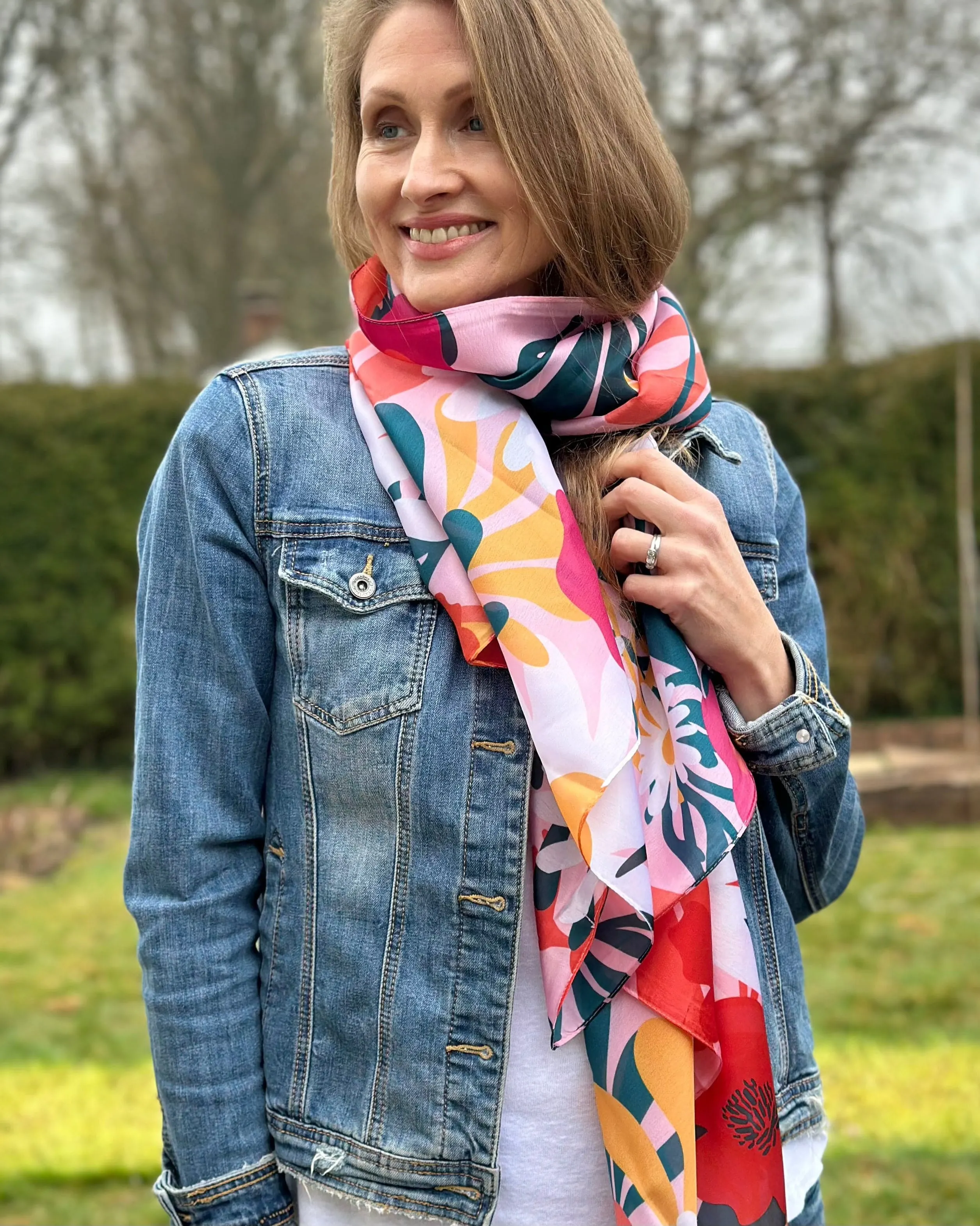 Recycled Silky Scarf - Red Daisy Mix