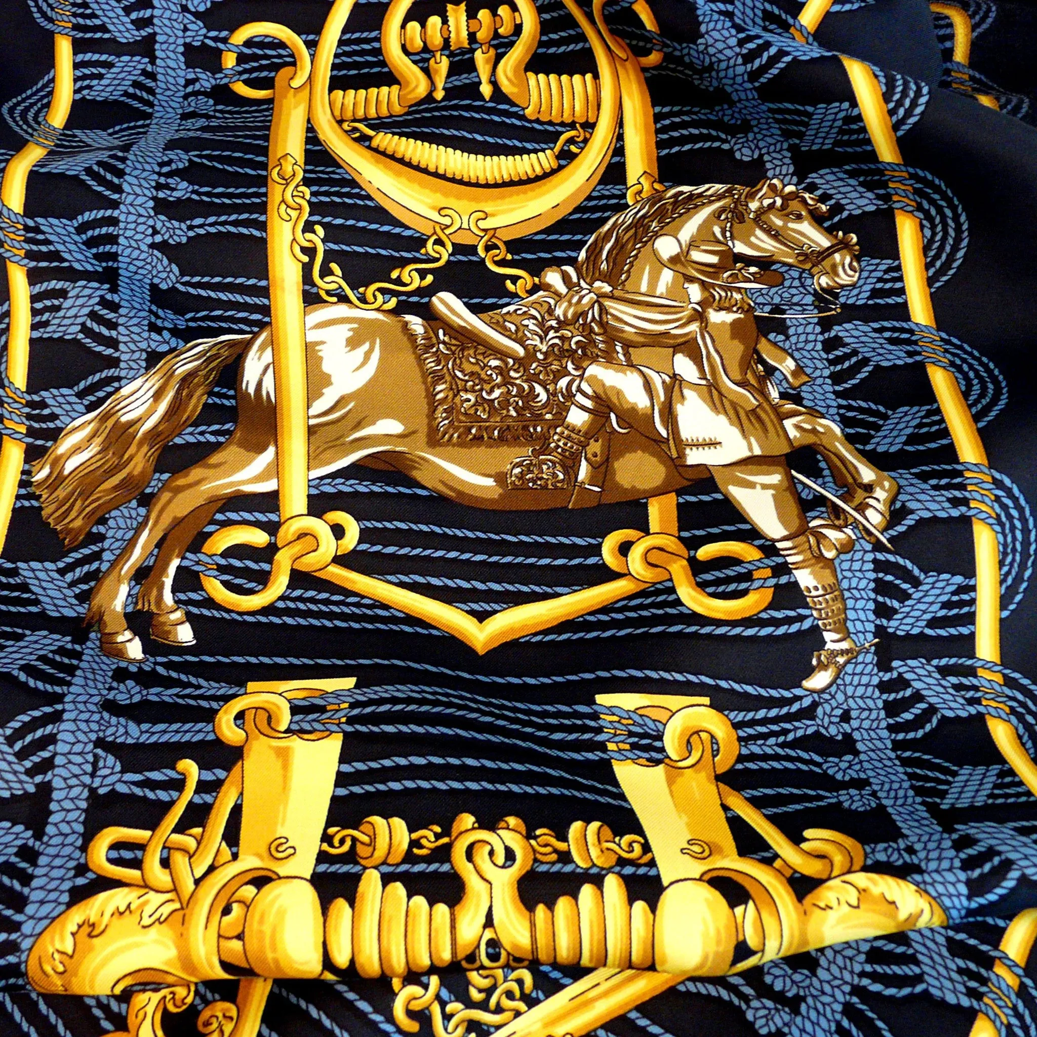 Reversible Hermes Silk Shawl Inspired by Mors et Gourmettes Rare