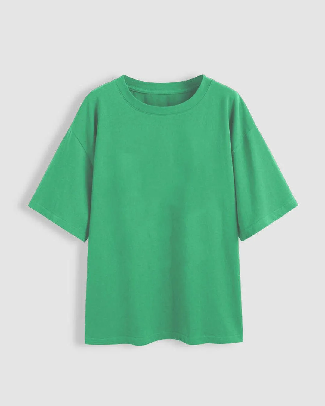 Set Of Three: Loose Fit Crew-Neck Drop Shoulder T-Shirt In Grey, Light Pink And Green