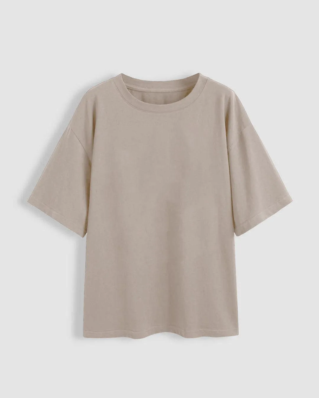 Set Of Three: Loose Fit Crew-Neck Drop Shoulder T-Shirt In Grey, Light Pink And Green