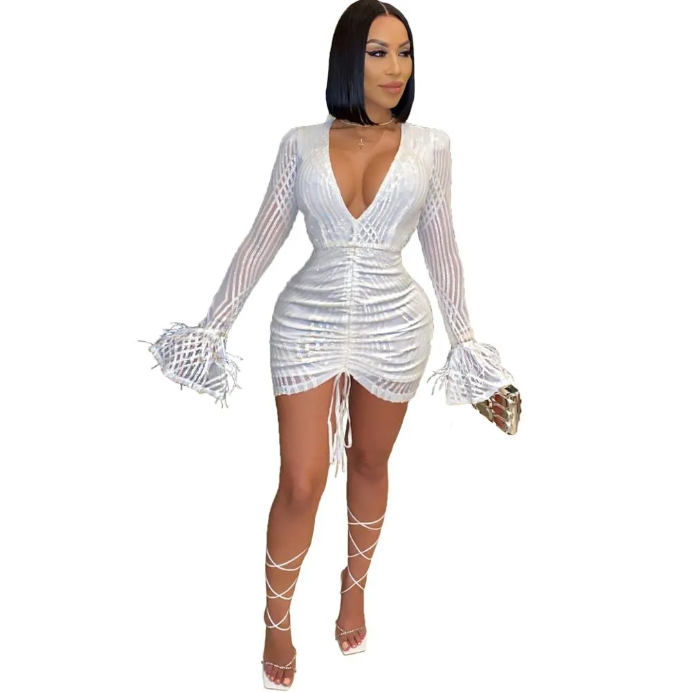 Sexy Women’s Luxurious Sequin V-neck Mini Bodycon Dress