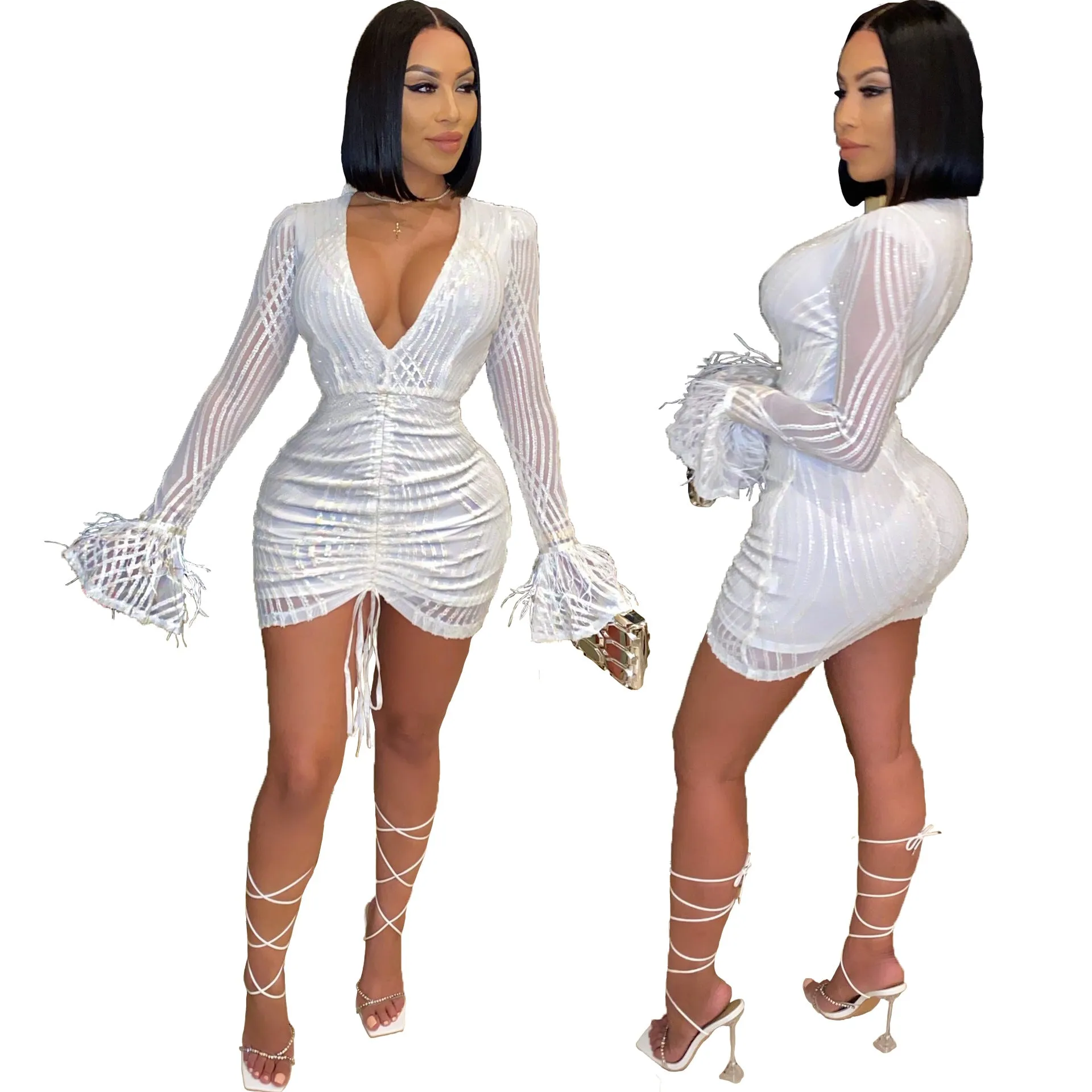 Sexy Women’s Luxurious Sequin V-neck Mini Bodycon Dress