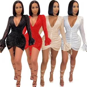 Sexy Women’s Luxurious Sequin V-neck Mini Bodycon Dress