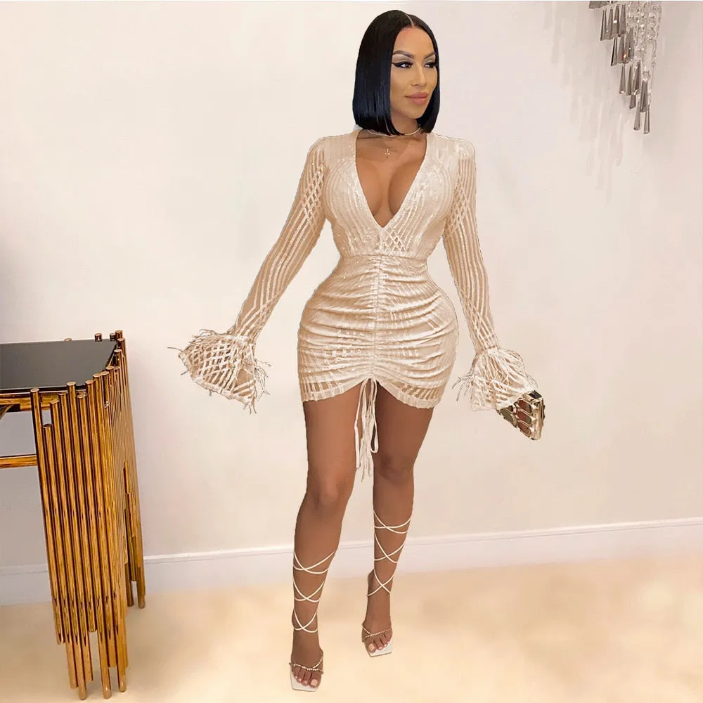 Sexy Women’s Luxurious Sequin V-neck Mini Bodycon Dress