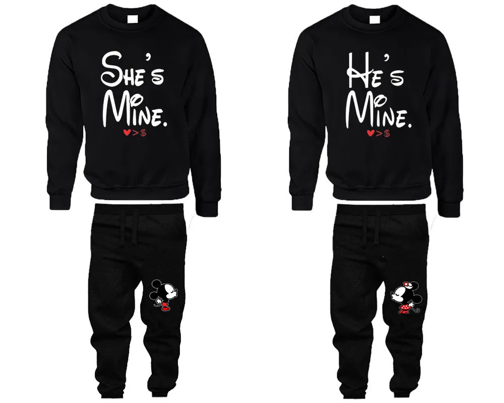 She's Mine & He's Mine Couple Matching Crewneck Sweaters and Jogger Pants – Stylish Unisex Top & Bottom Set | Mix & Match 4 Items Sold Separately