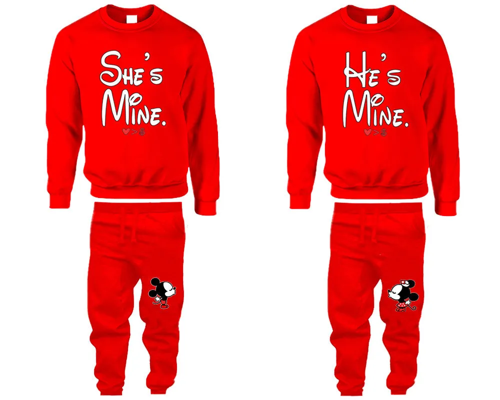 She's Mine & He's Mine Couple Matching Crewneck Sweaters and Jogger Pants – Stylish Unisex Top & Bottom Set | Mix & Match 4 Items Sold Separately