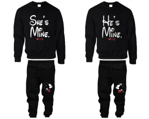 She's Mine & He's Mine Couple Matching Crewneck Sweaters and Jogger Pants – Stylish Unisex Top & Bottom Set | Mix & Match 4 Items Sold Separately