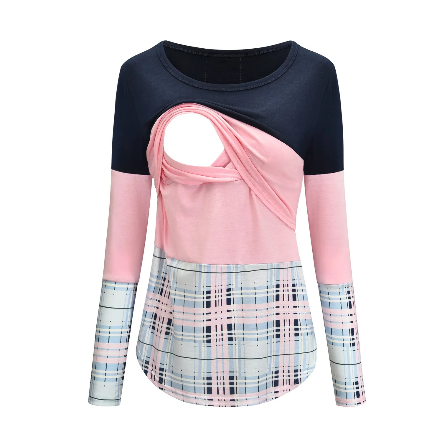 Striped Patchwork Long Sleeves Round Neck T-shirt