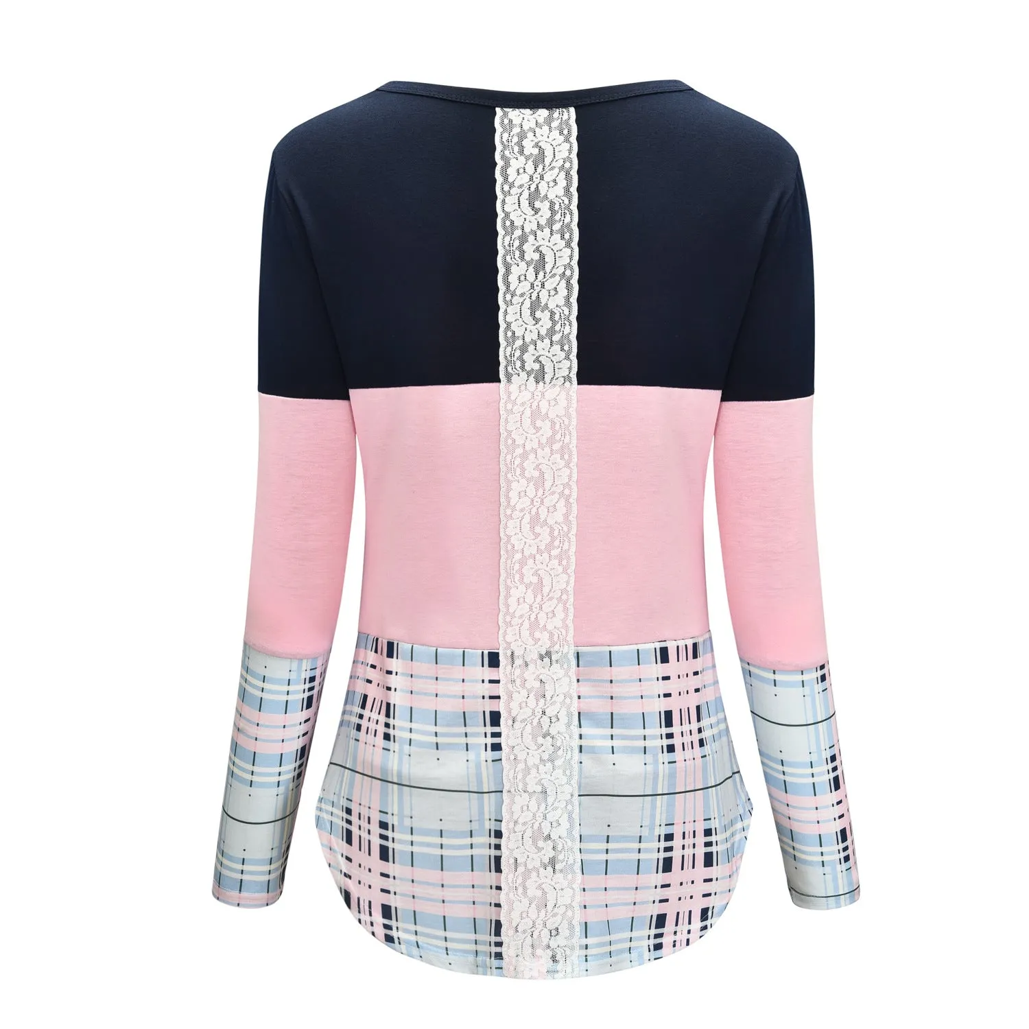 Striped Patchwork Long Sleeves Round Neck T-shirt