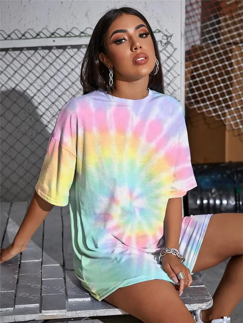 Tie Dye T-shirt Women Dizziness Tshirt Printed Harajuku Funny T shirts Colorful Shirt Print