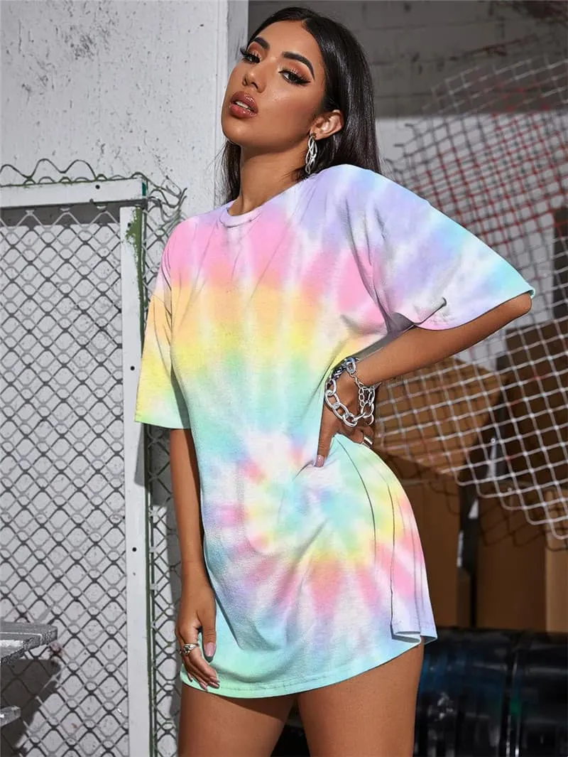 Tie Dye T-shirt Women Dizziness Tshirt Printed Harajuku Funny T shirts Colorful Shirt Print