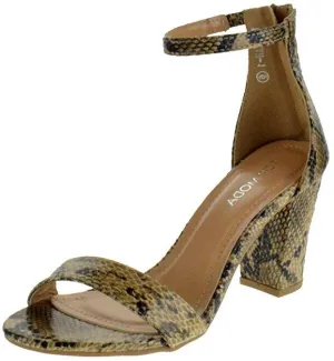 Top Moda Women's Hannah-1 Ankle Strap High Heel Sandal, Brown Snake