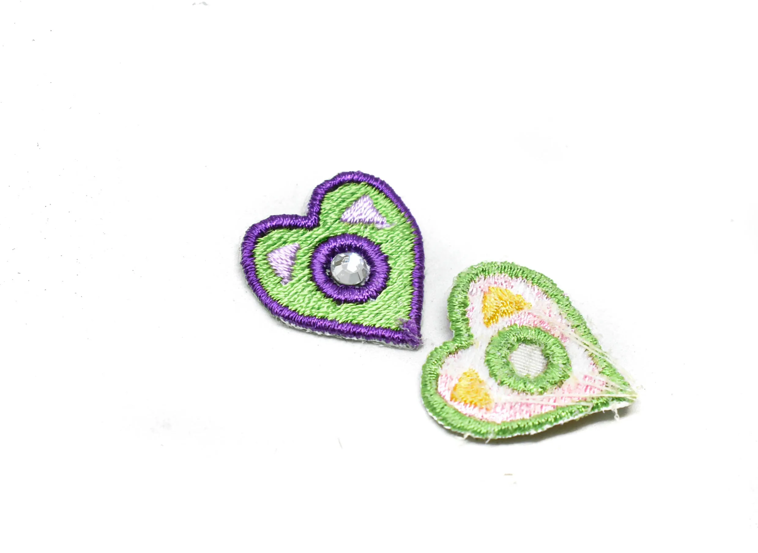 Two-Tone Tiny Heart w/Rhinestone Patches 1" x 0.75" - 1 Piece