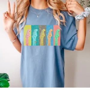 Vintage Guitars Unisex Comfort Colors® T-shirt Spring or Summer Women's Beautiful Colors Music Festival Tee, Mustard, Yam, Pepper, White, Melon, Blue Jean