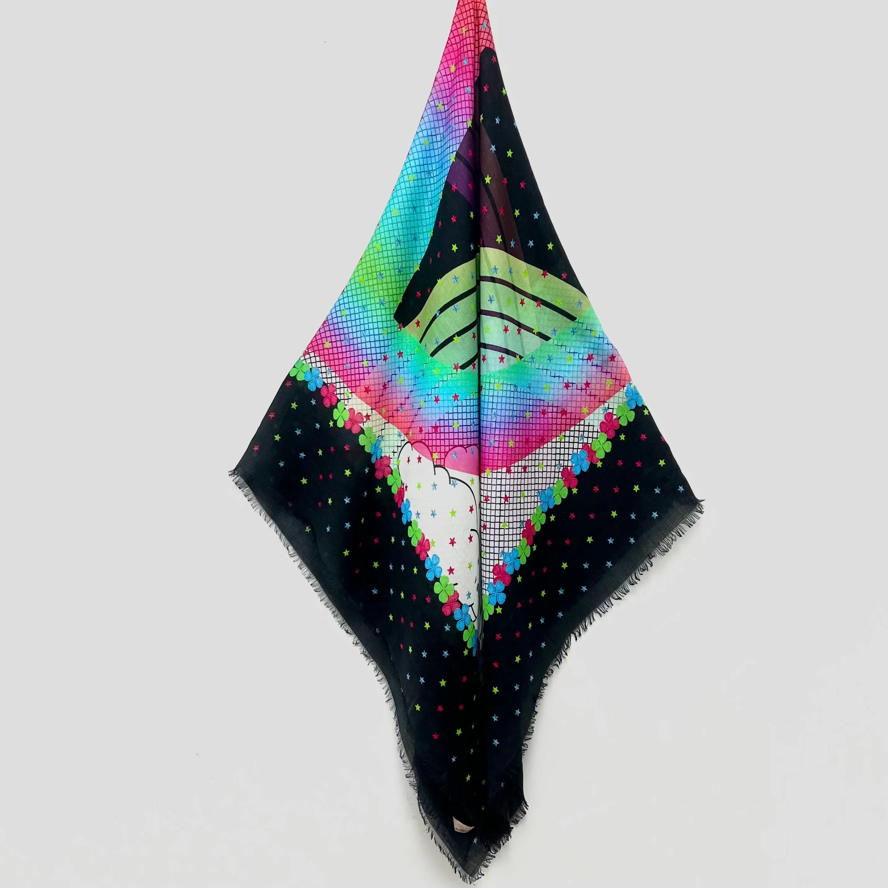 VL-7000 "PEACE AND LUCK" - VASSILISA DIGITAL PRINT MODAL AND CASHMERE SCARF. MADE IN ITALY
