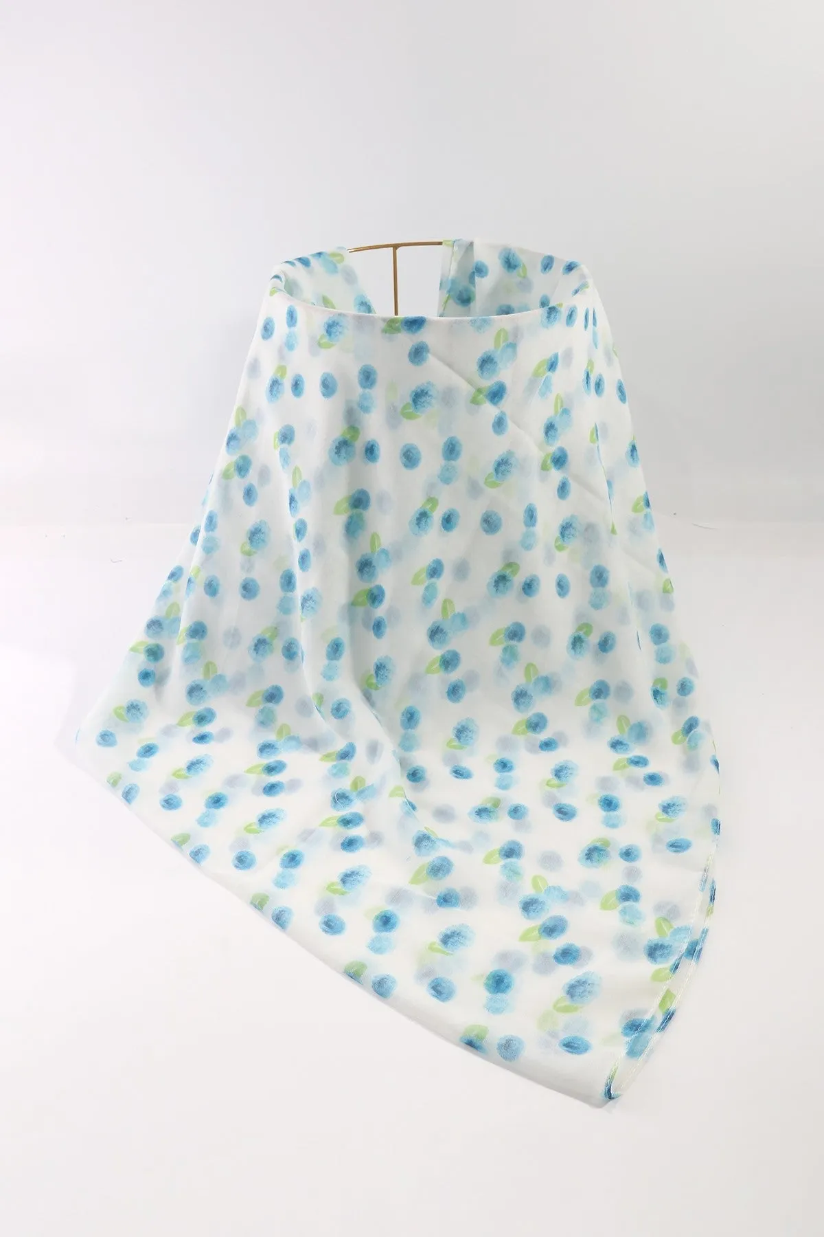 White & Blue Watercolour Polka Dot Scarf