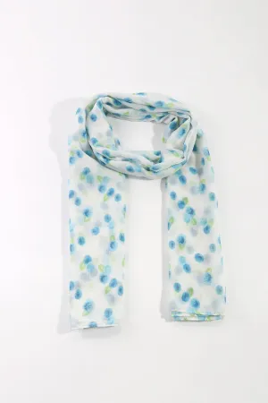 White & Blue Watercolour Polka Dot Scarf