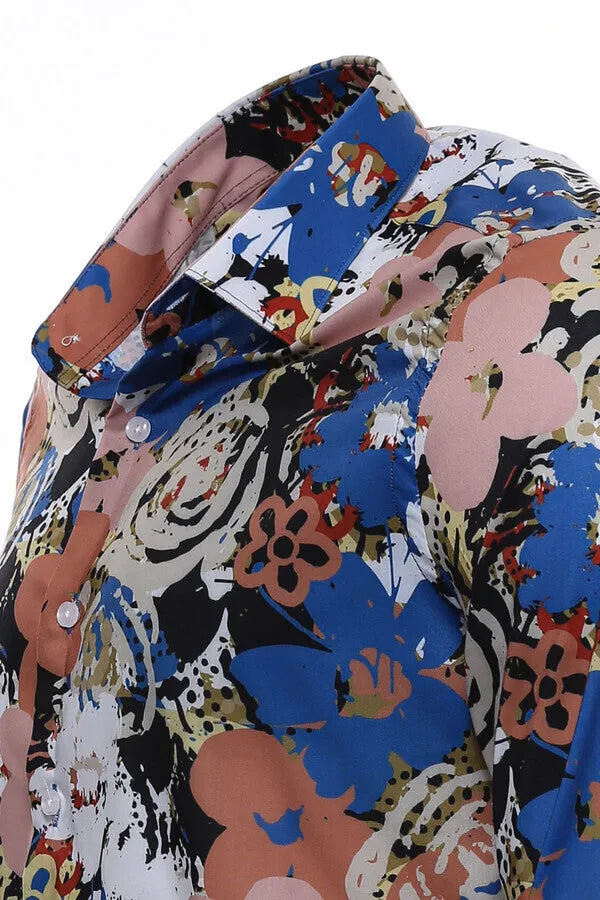 WSS Patterned Slim Fit Long Sleeves Brown Men Shirt  - San Adrián de Besós