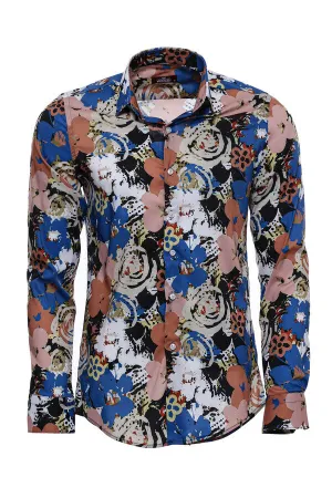 WSS Patterned Slim Fit Long Sleeves Brown Men Shirt  - San Adrián de Besós