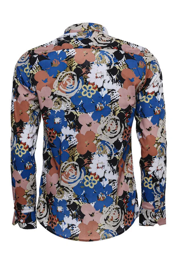 WSS Patterned Slim Fit Long Sleeves Brown Men Shirt  - San Adrián de Besós