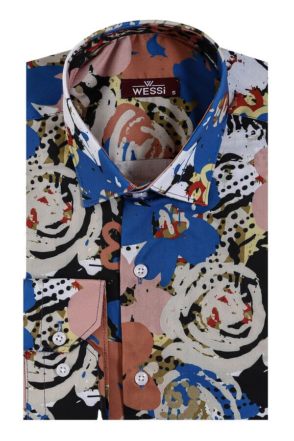 WSS Patterned Slim Fit Long Sleeves Brown Men Shirt  - San Adrián de Besós